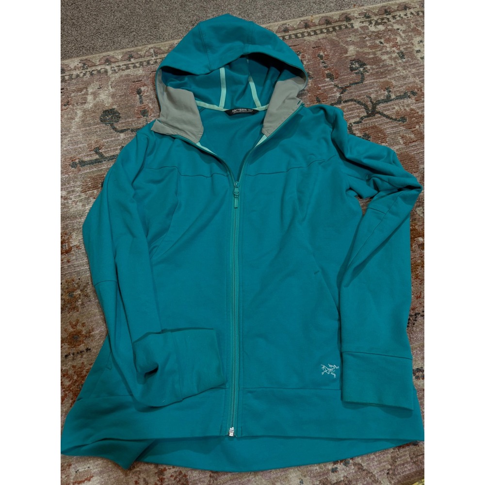 Arcteryx Womens L Teal Blue Full Zip Hooded Jacket Activewear Sweatshirt